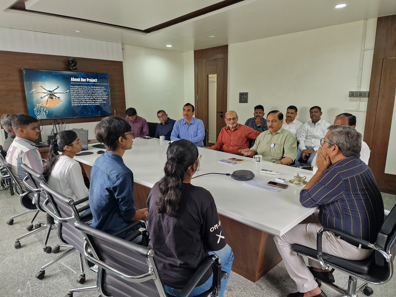 Start-up incubation session — students presenting drone agri project to mentors